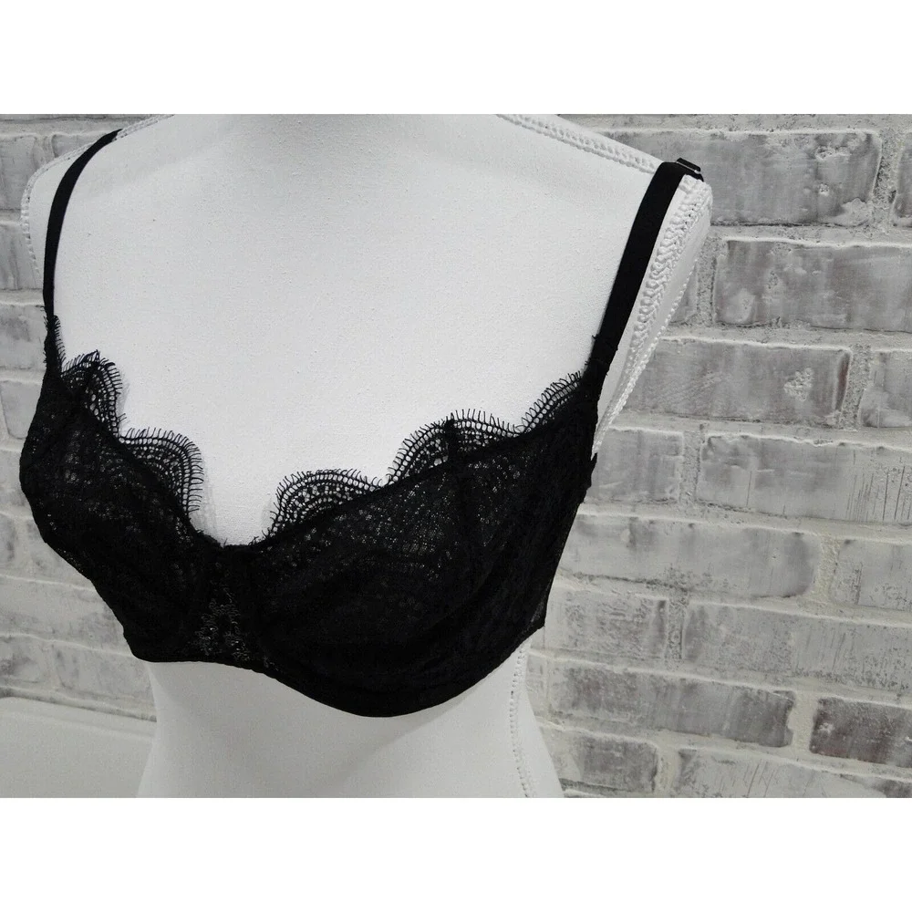 Victoria Secret Bra Dream Angels Push Up Without Padding 32DDD Black Lace Sequin